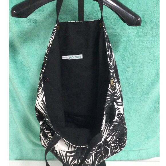 JADEtribe Canvas Tote Bag Black and White Palm Magnet Closure - Picture 3 of 5